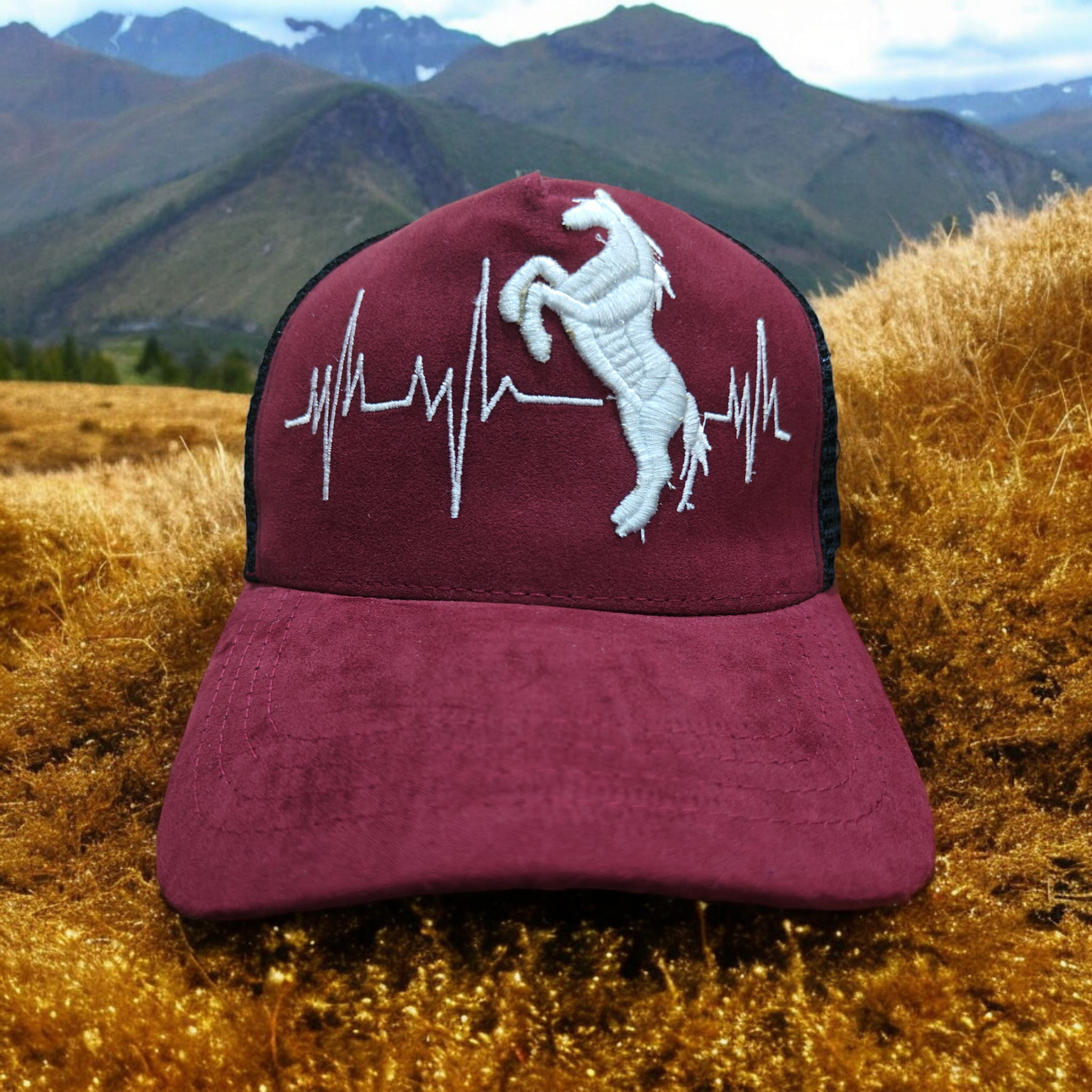 Premium Leather Mesh Cap - Embroidered Dancing Horse