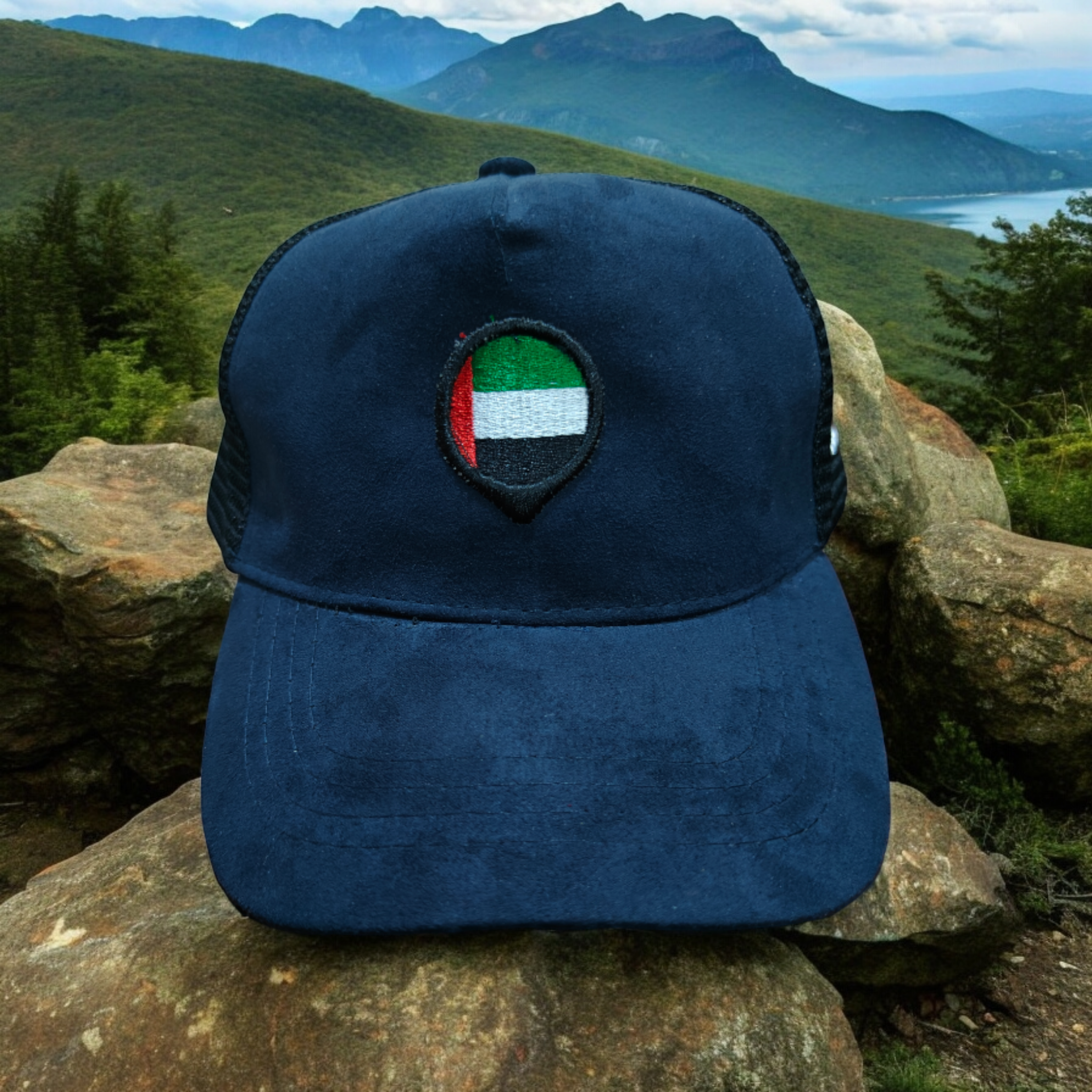 Premium Leather Mesh Cap - UAE Flag Embroidered