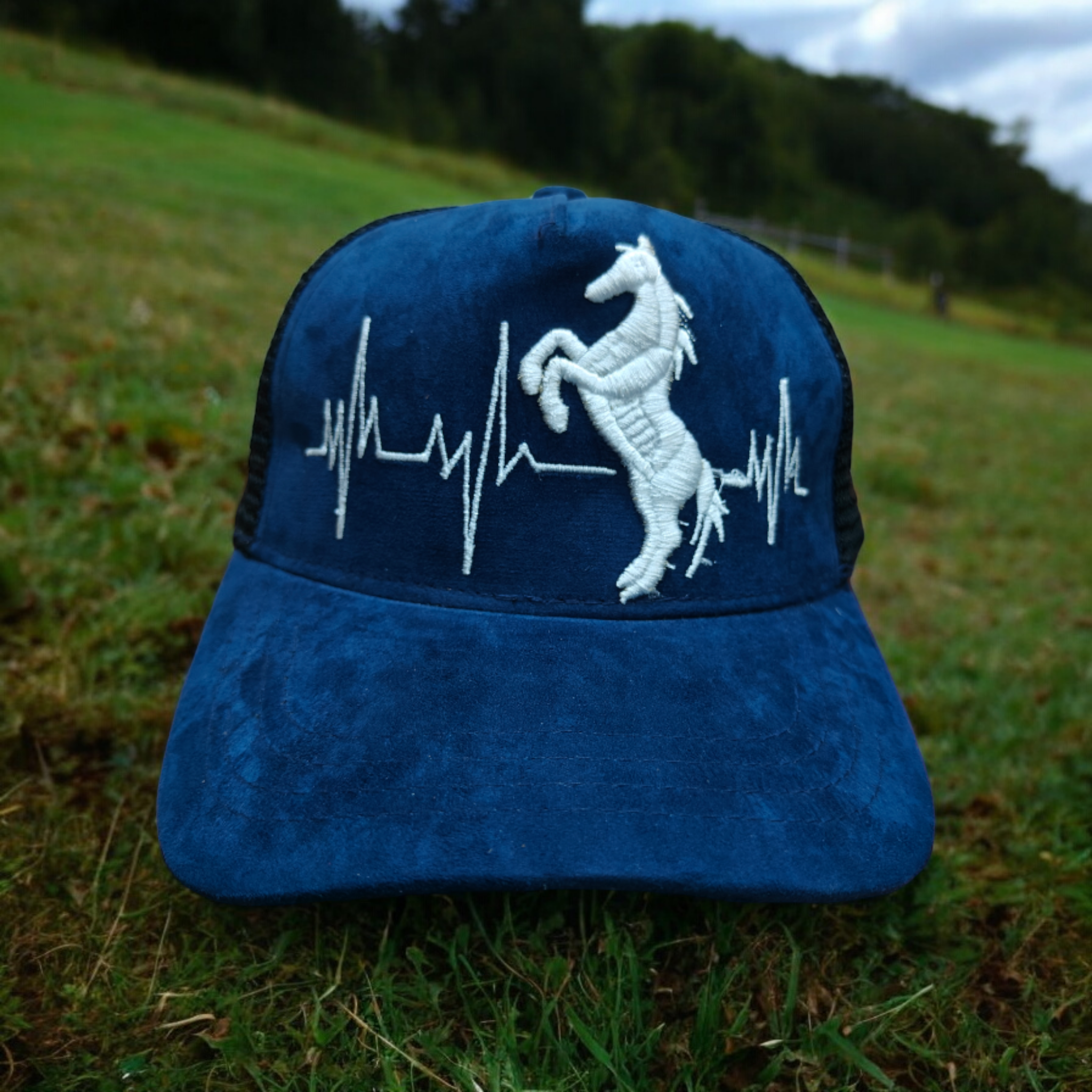 Premium Leather Mesh Cap - Embroidered Horse design